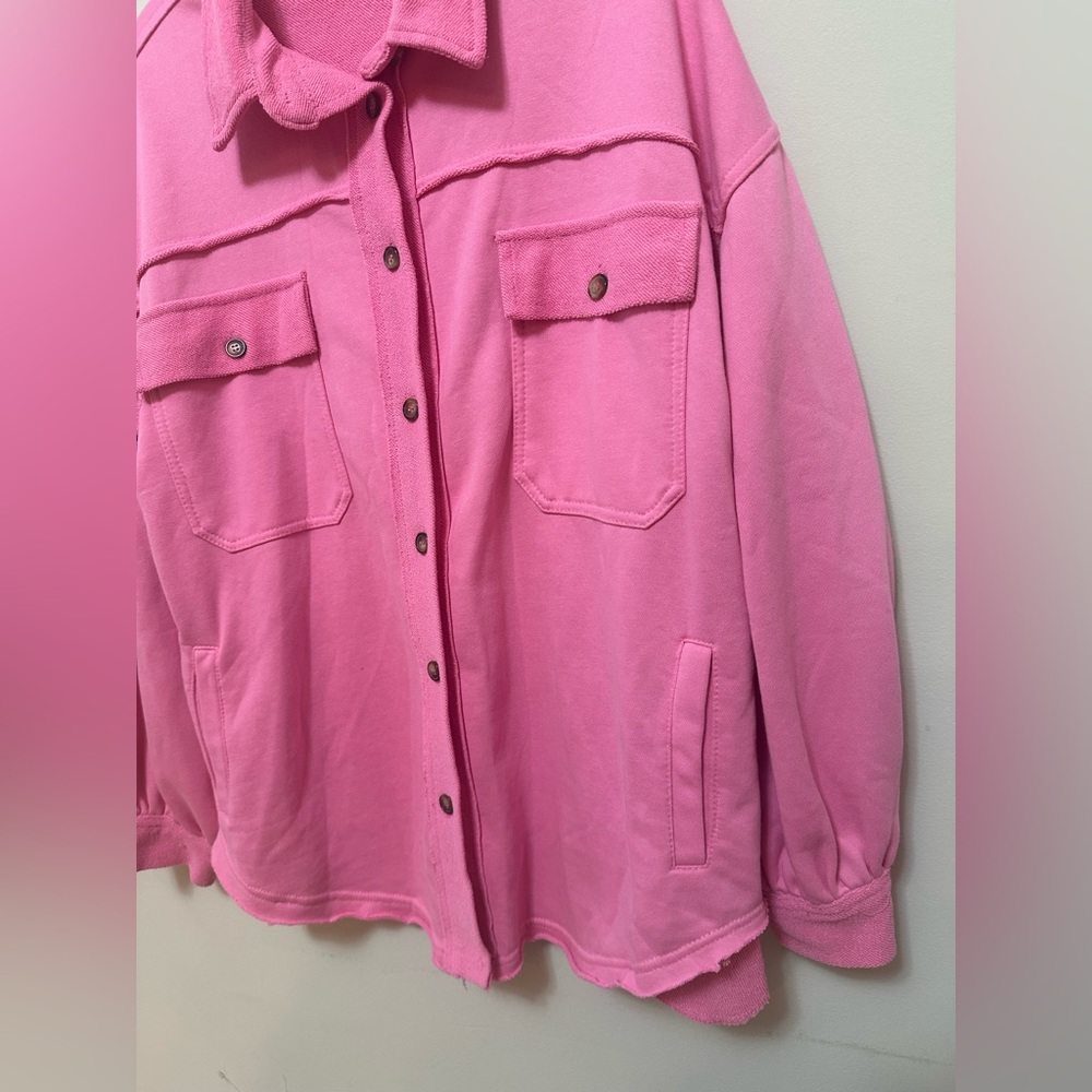 Pink Oversized Button Down Shacket Jacket Pol Siz… - image 2